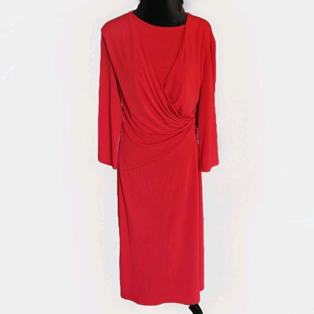 Bestow Wear Red Faux Wrap Midi Dress Valentine's Day Date Night Size Medium
